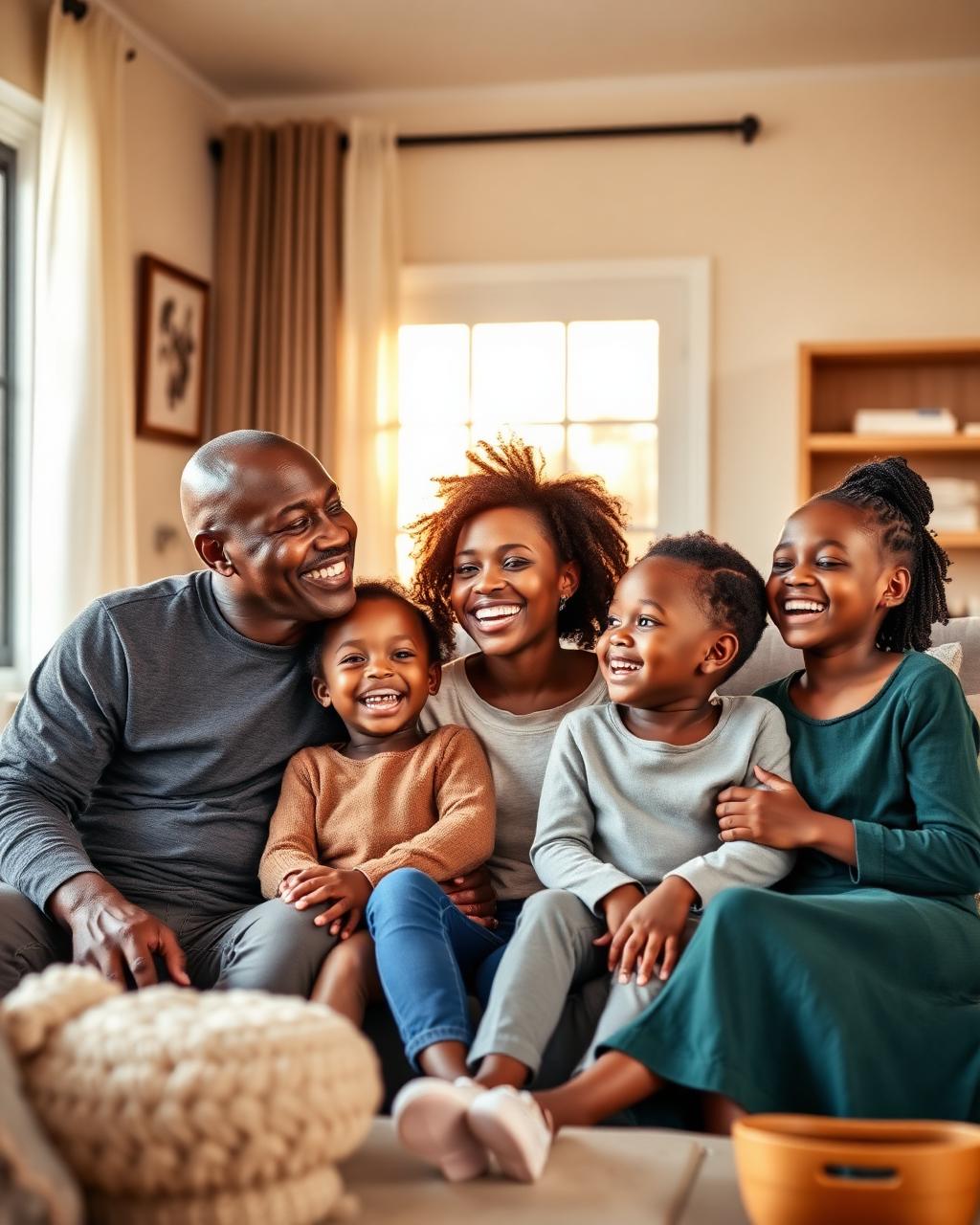 A joyful Northern Nigerian family together at home